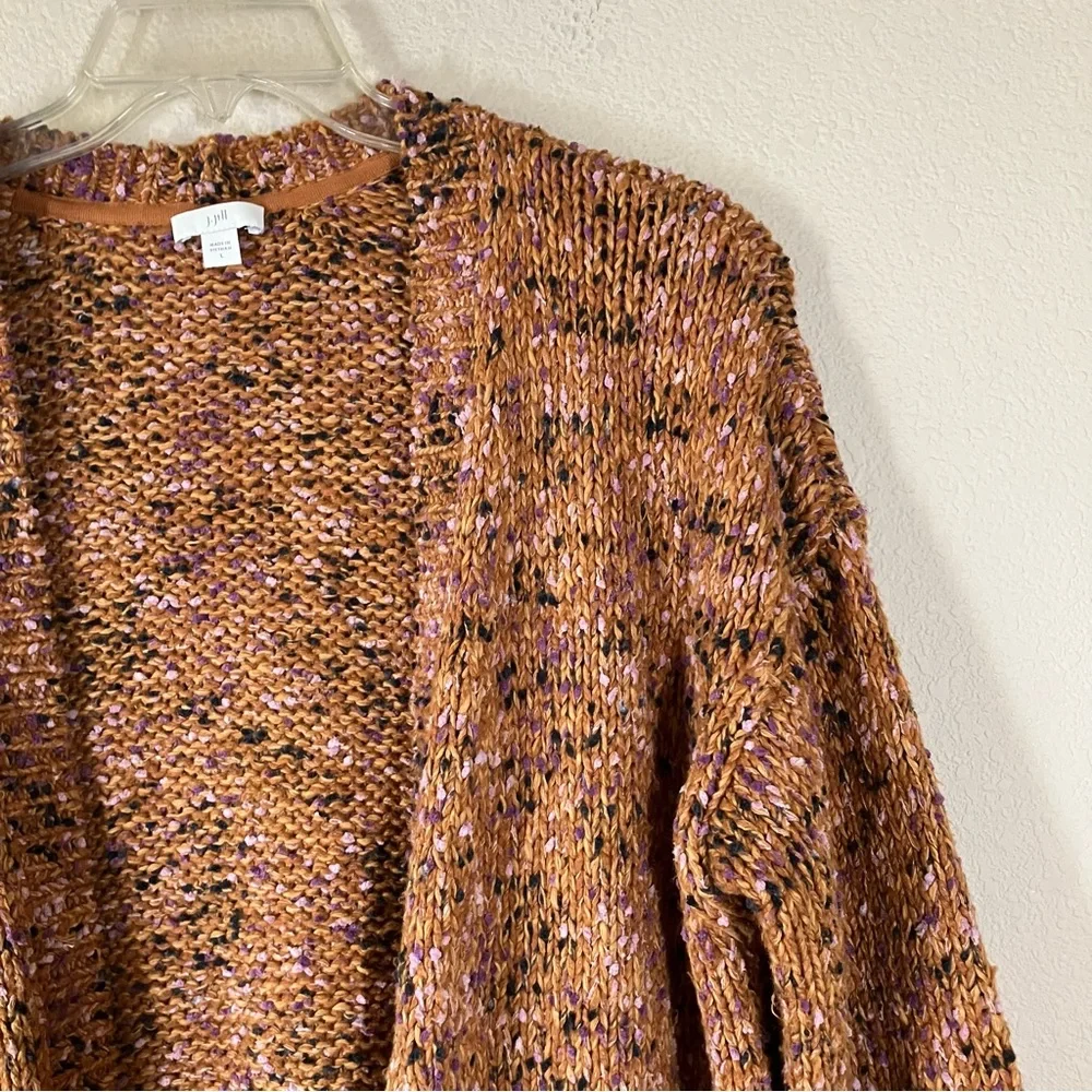 J JILL Chunky Cotton Open Front Cardigan‎ L Slouchy Casual Sweater Autumn Boho